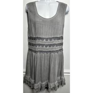Entro Anthro Tank Dress Women’s M Gray Sleeveless Crochet Ruffle Hem Boho Beachy
